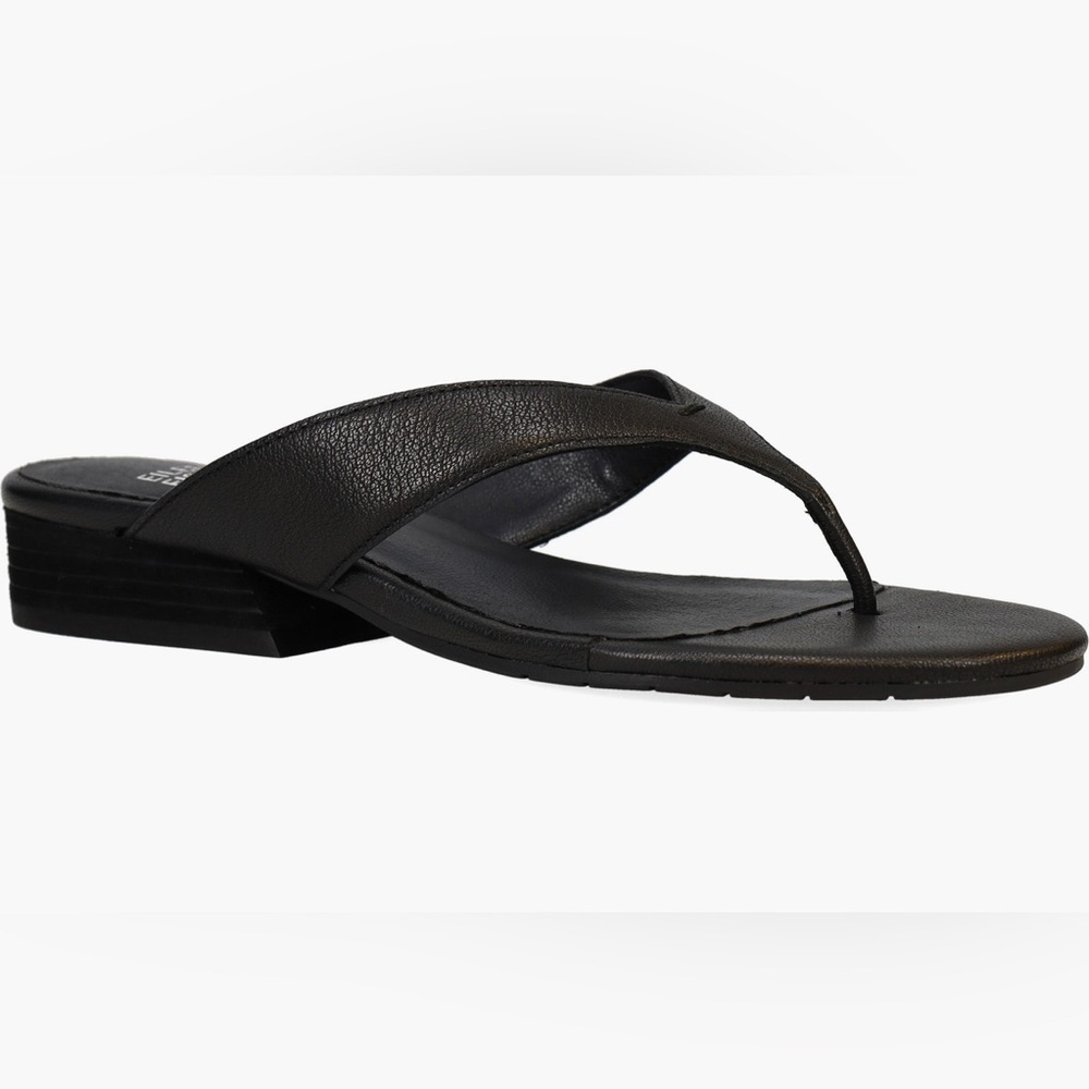 Eileen Fisher Erika Sandal Slide Thong Leather Black Women 9M NEW 1201